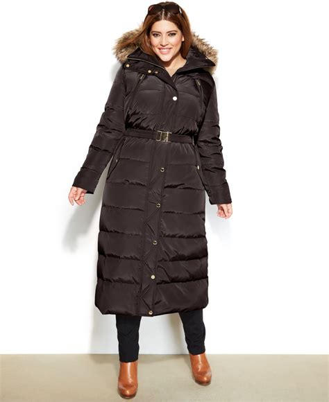 michael michael kors faux fur trim down maxi puffer coat